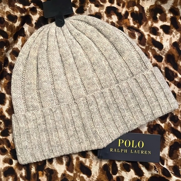 Brand New Polo Ralph Lauren Gray Marble Knit 50% Wool Ribbed Beanie Hat - Picture 9 of 12